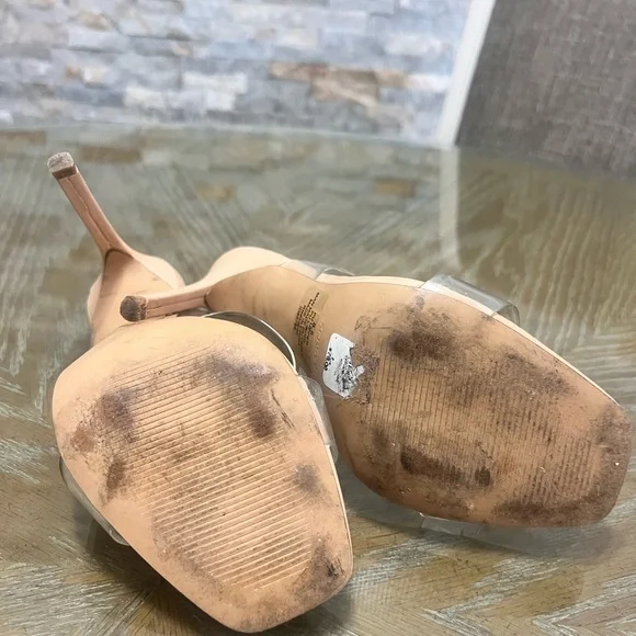 Express Tan and Cream Heels with Clear Straps - Picture 2 of 6